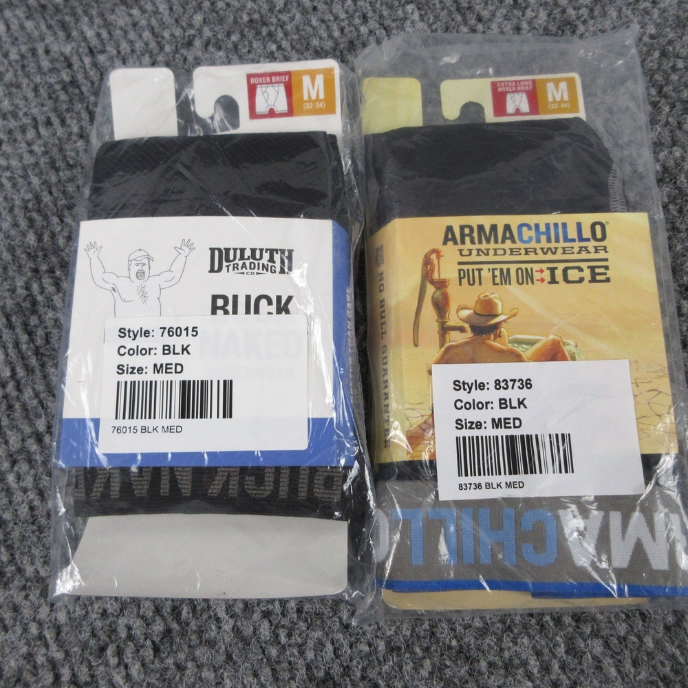 Duluth Trading Boxer Briefs Mens M Black Buck Naked Armachillo 2 Pack NWT
